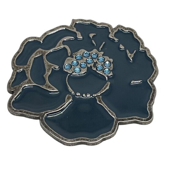 Floral Enamel Belt Buckle Blue Stones Silver Vintage Metal - Picture 1 of 8